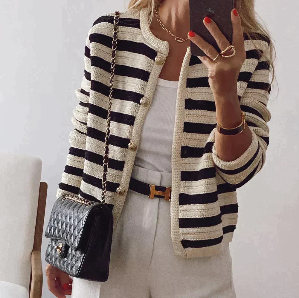 Levoire | Gilet Élégant Rayé À Manches Longues Noir & Blanc