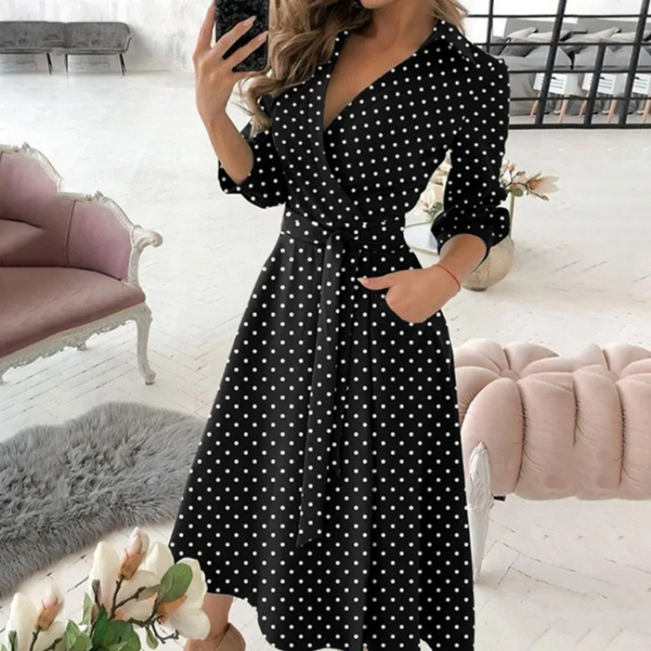 Levoire | Robe Blouse Confortable À Col Revers Rembourré Noir-blanc