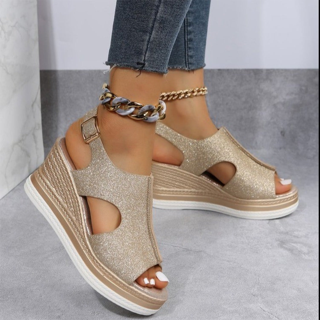 Levoire | Sandales Compensées Tendance Pour Femmes Or