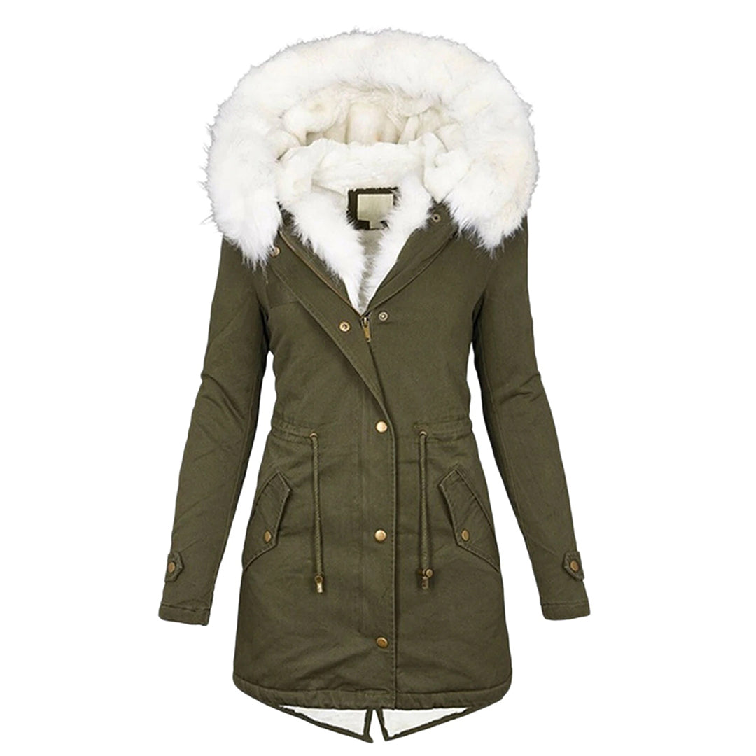 Levoire Élégante Veste d'hiver avec capuche et détail de bouton Vert