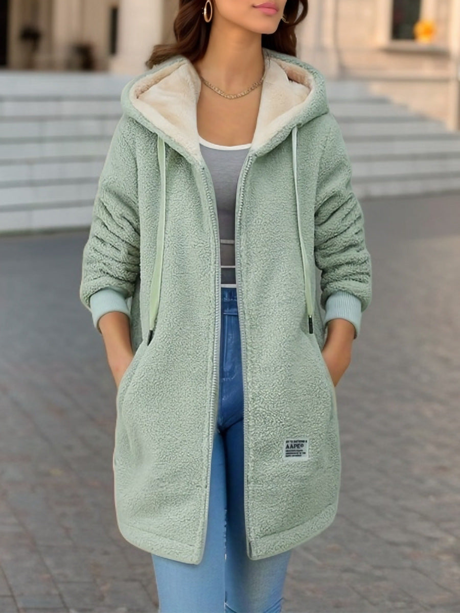 Levoire | Veste Polaire Longue Tendance Chaude À Capuche Pour Femmes Vert