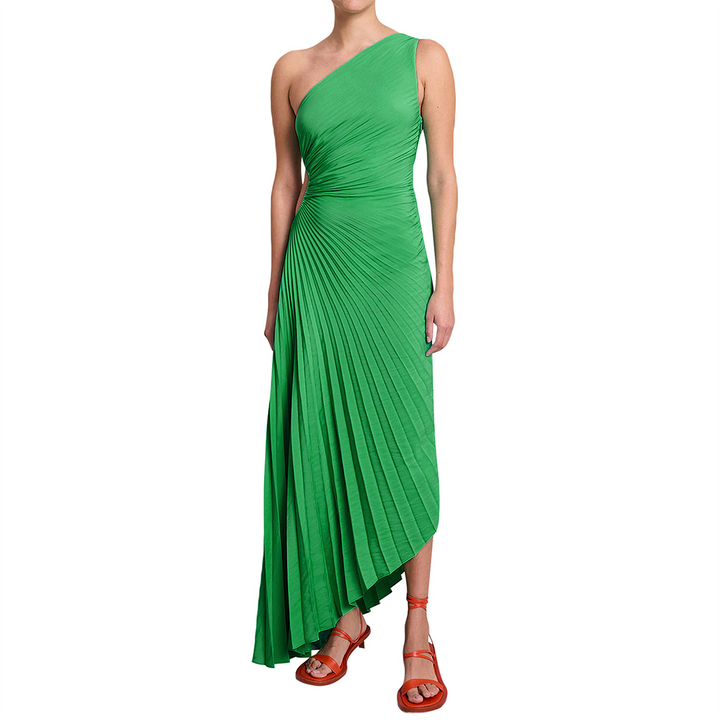 Levoire | Robe Plissée Asymétrique À Une Épaule Vert