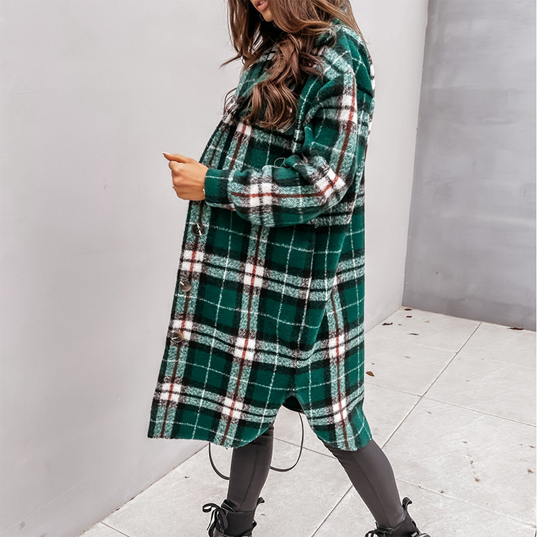 Levoire - Manteau long à carreaux pour femmes nouvelle collection automne 2025 Vert