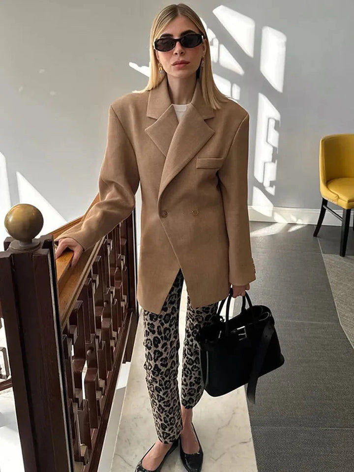 Levoire | Blazer Double Boutonnage Brun Veste Blazer Blazer Pour Femmes Beige