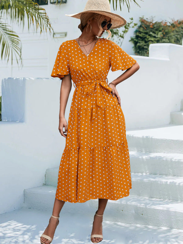 Levoire | Femmes à pois à manches courtes robe midi Jaune
