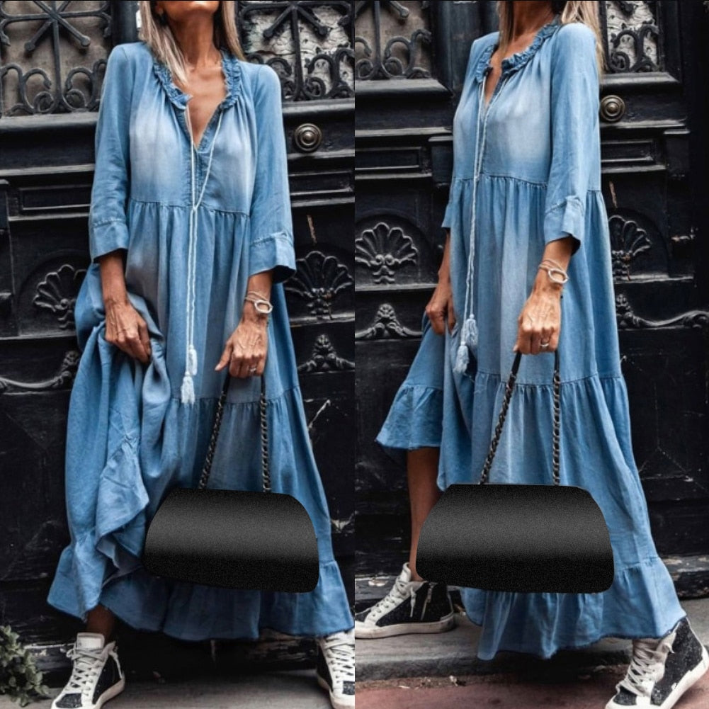 Levoire | Confortable Et Élégant Longue Robe Maxi À Décolleté En V
