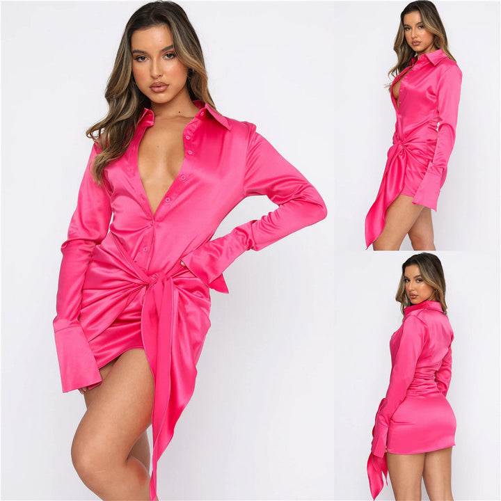 Levoire | Satin Manches Longues Bandage Robes Mini