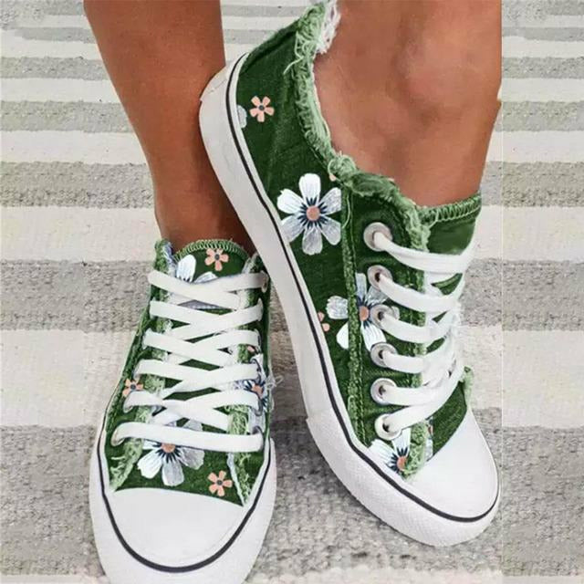Levoire | Beaux Basses Baskets À Motif Floral Pour Femmes Vert clair