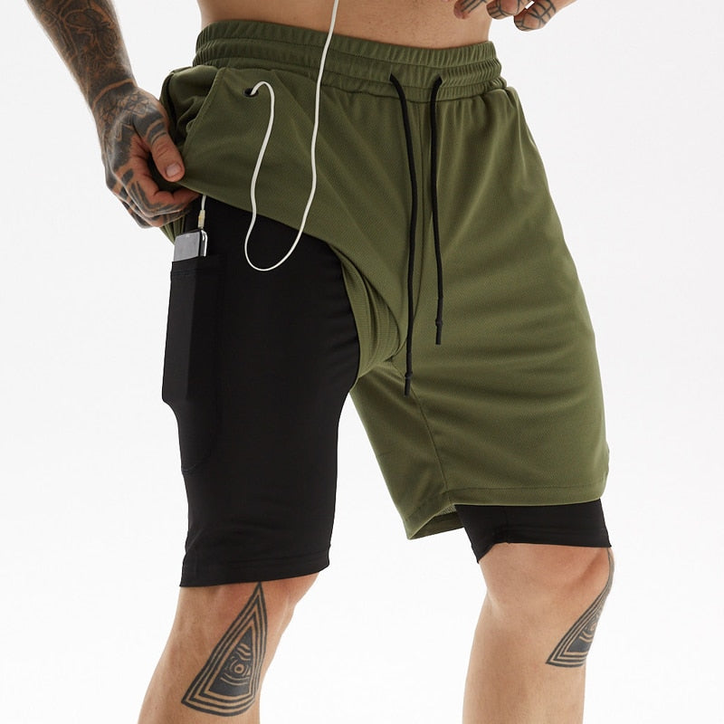 Levoire | Fit Shorts De Course Incl Trousse À Téléphone & Ouverture Pour Pièce Vert