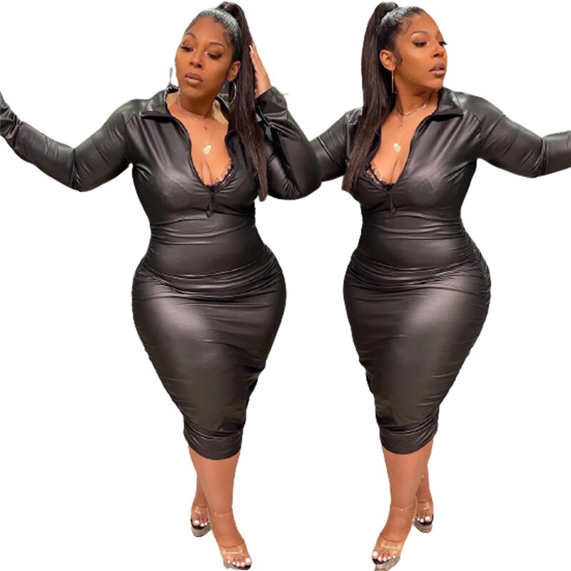 Levoire | Robe Midi À Manches Longues En Pu Skinn Surpoids