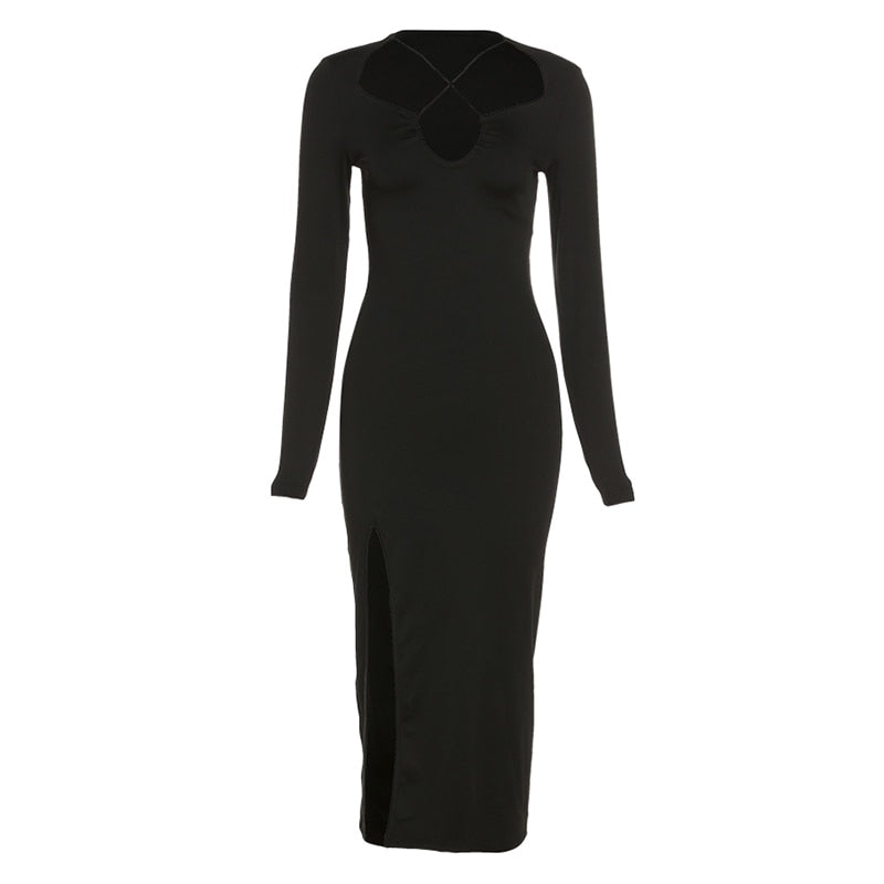 Levoire | Robe Maxi Croisée Fendue Élégante Noir