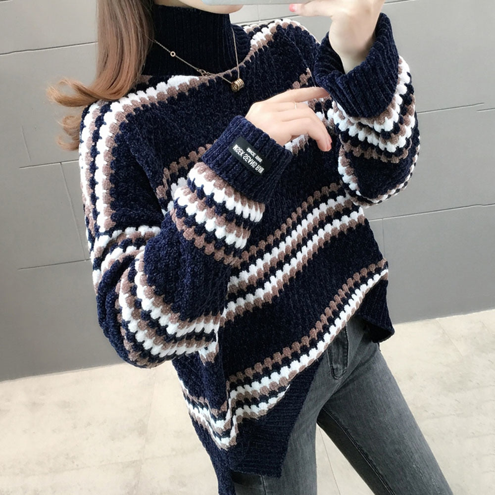 Levoire | Pull Élégant Chaud Avec Col Roulé Bleu Taille unique