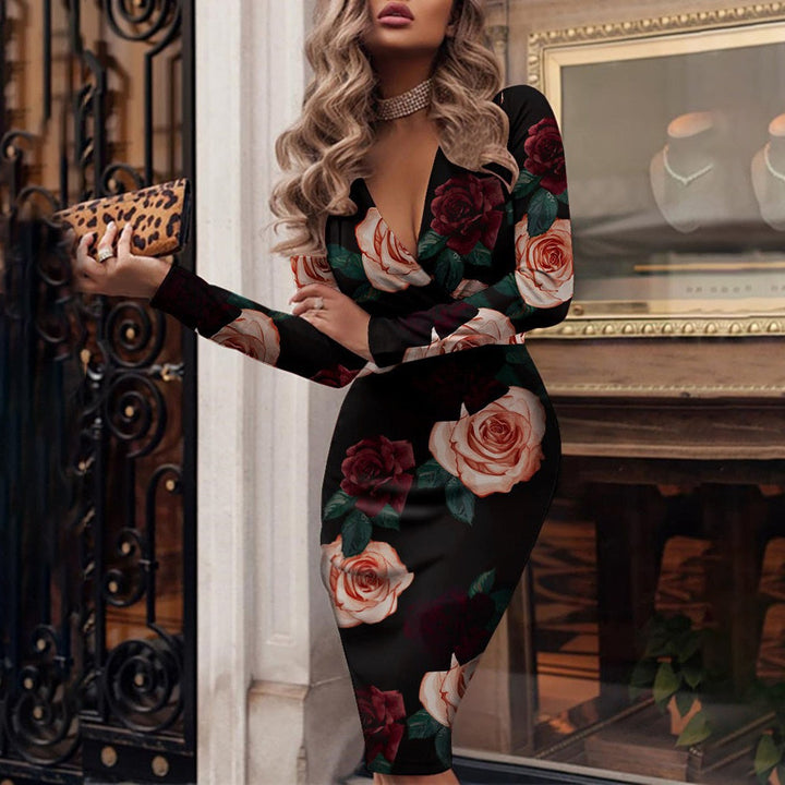 Levoire | Robe Bodycon À Paillettes À Col V À Manches Longues Midi De Fête Noir