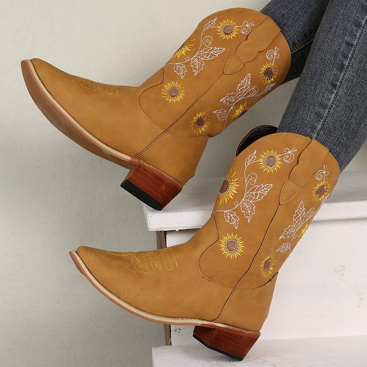 Levoire | Bottes De Cowboy Hautes Avec Impression De Tournesol Kaki