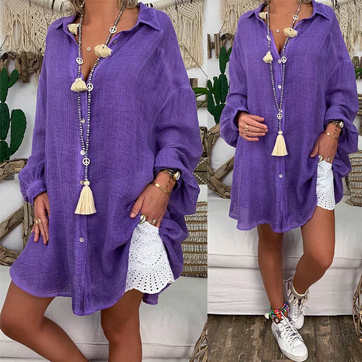 Levoire | Chemise en Lin et Coton avec Patte de Boutonnage Violet