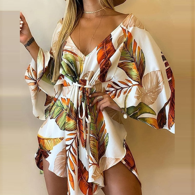 Levoire | Kimono Floral Léger Été Joyeux Beige