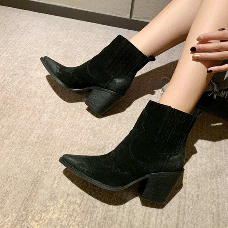 Levoire | Bottes En Cuir À Talon Moyen Pour Femmes pantalon de cuir