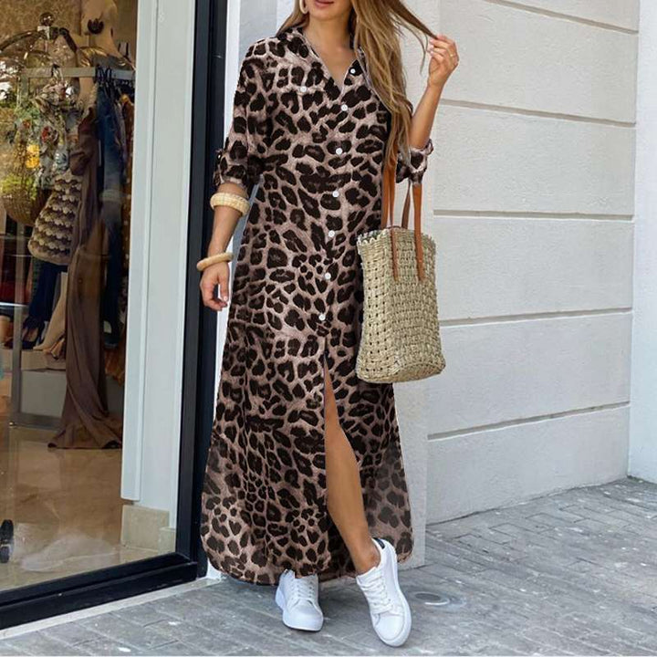 Levoire | Robe Imprime Leopard Avec Decoupe Tendance Kaki