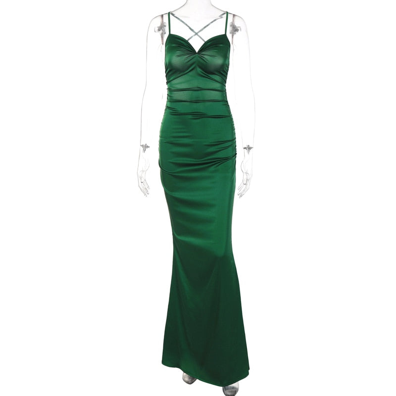 Levoire | Robe Maxi En Satin Vert Avec Découpe Au Dos
