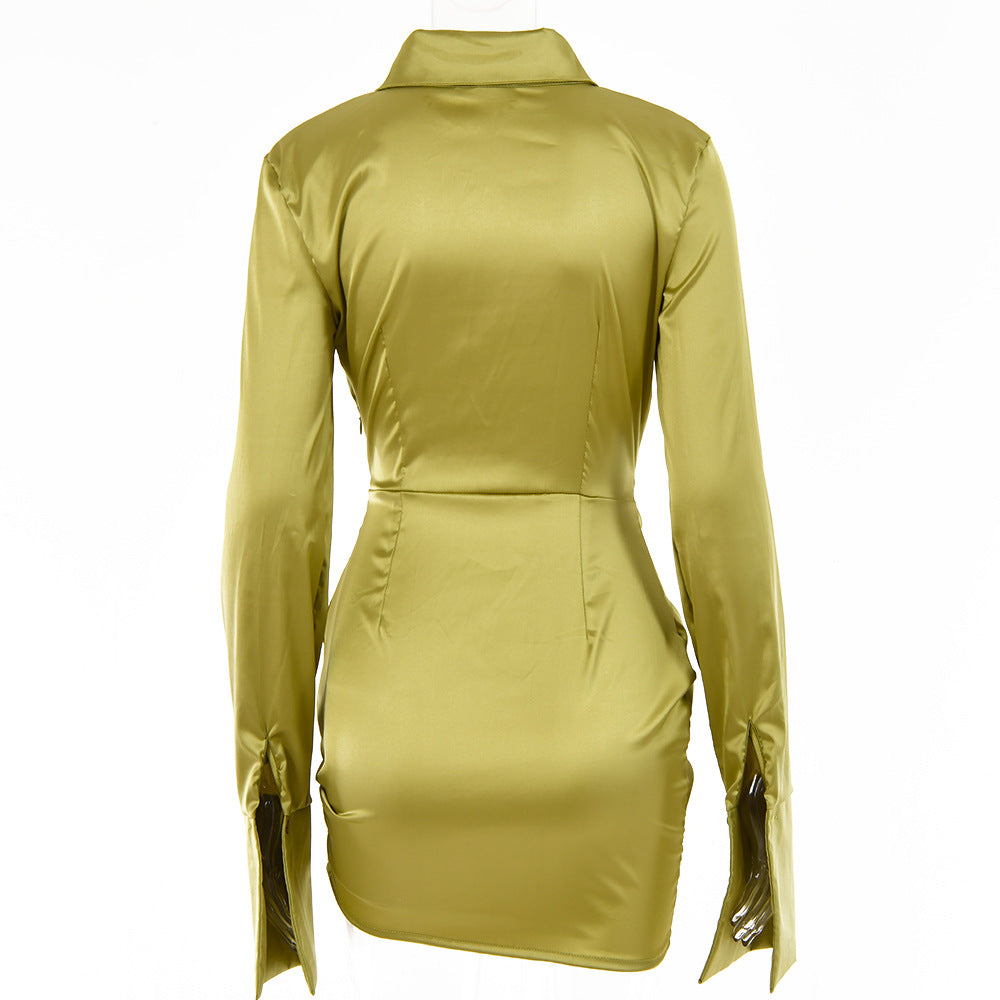 Levoire | Satin Manches Longues Bandage Robes Mini