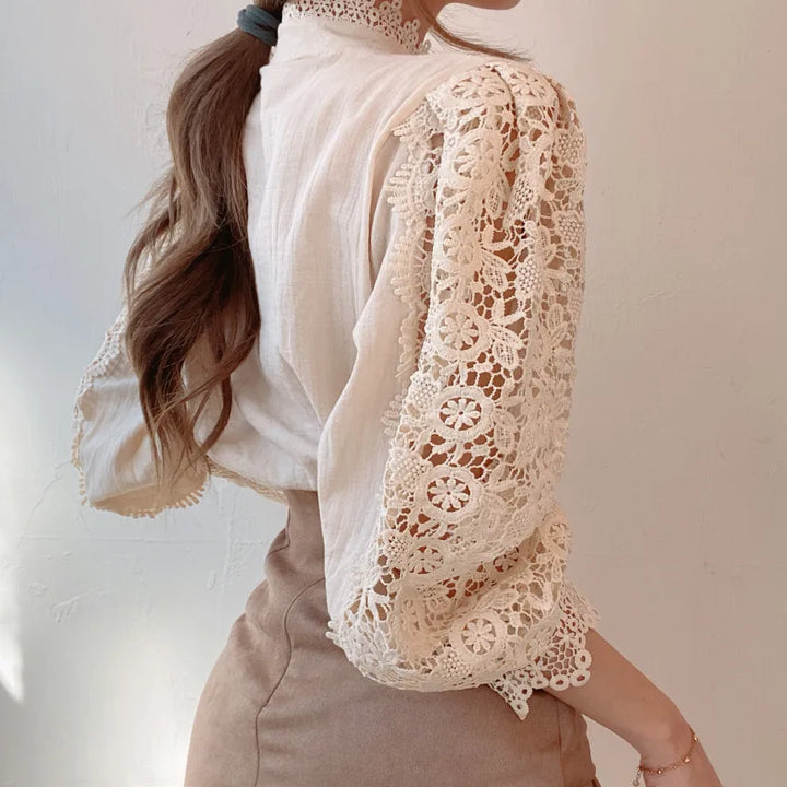 Levoire | Vintage Élégante Blouse Pour Femmes Avec Manches Creuses Et Col