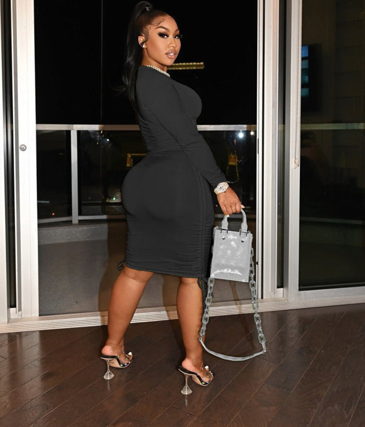 Levoire | Robe Midi Bodycon Extensible Froncée Rapide