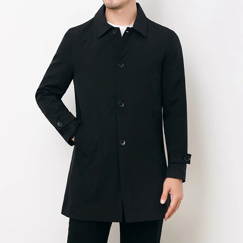 Levoire | Premium Décontracté Long Manteau De Transition Pour Hommes Noir