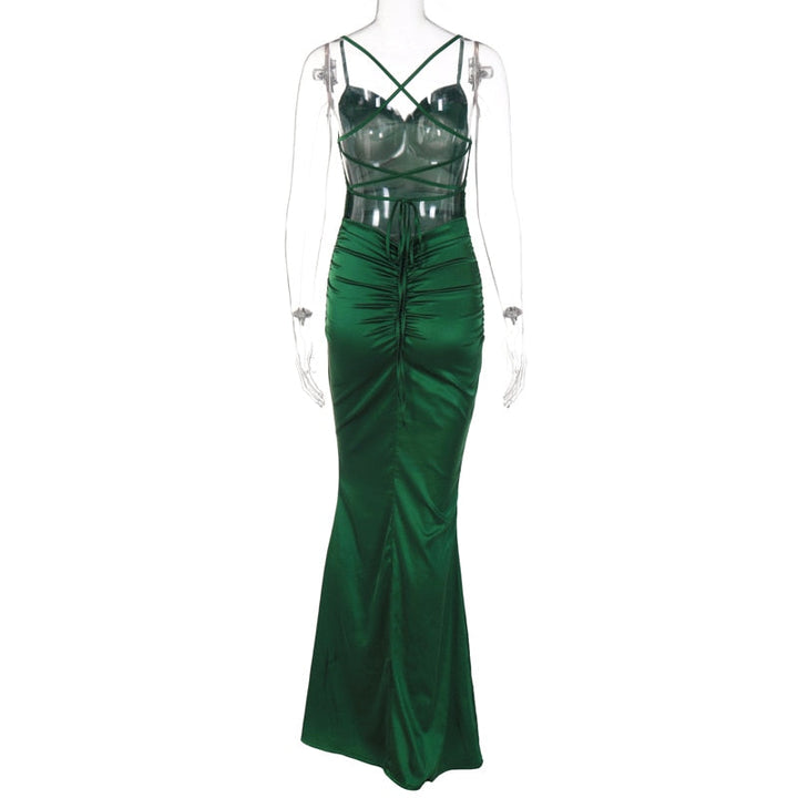 Levoire | Robe Maxi En Satin Vert Avec Découpe Au Dos