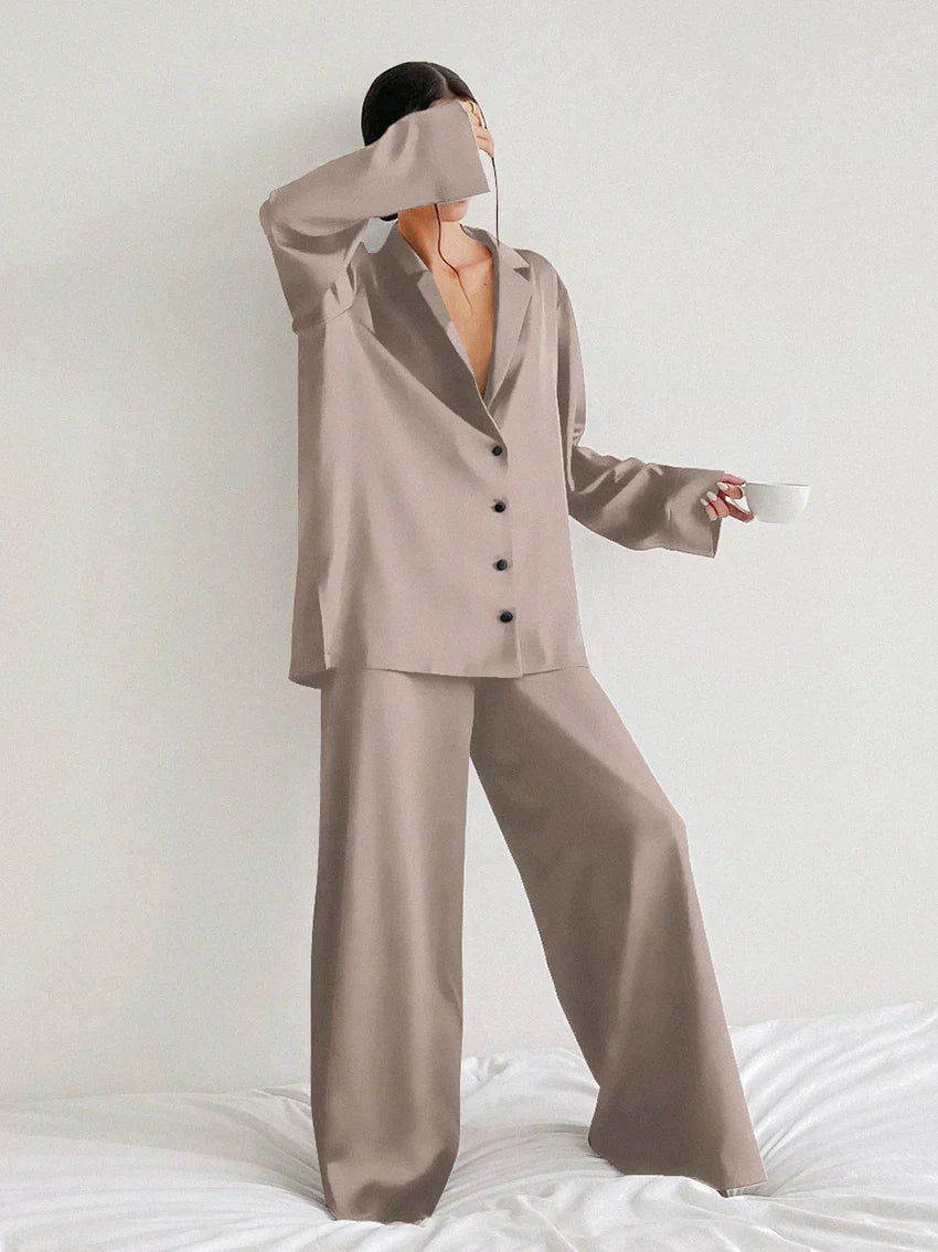 Levoire | Ensemble De Vêtements De Nuit En Satin De Soie Grande Taille Marron clair