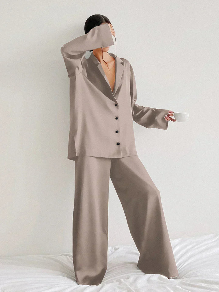 Levoire | Ensemble De Vêtements De Nuit En Satin De Soie Grande Taille Marron clair