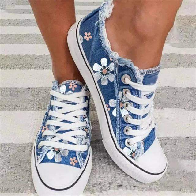 Levoire | Beaux Basses Baskets À Motif Floral Pour Femmes Bleu clair