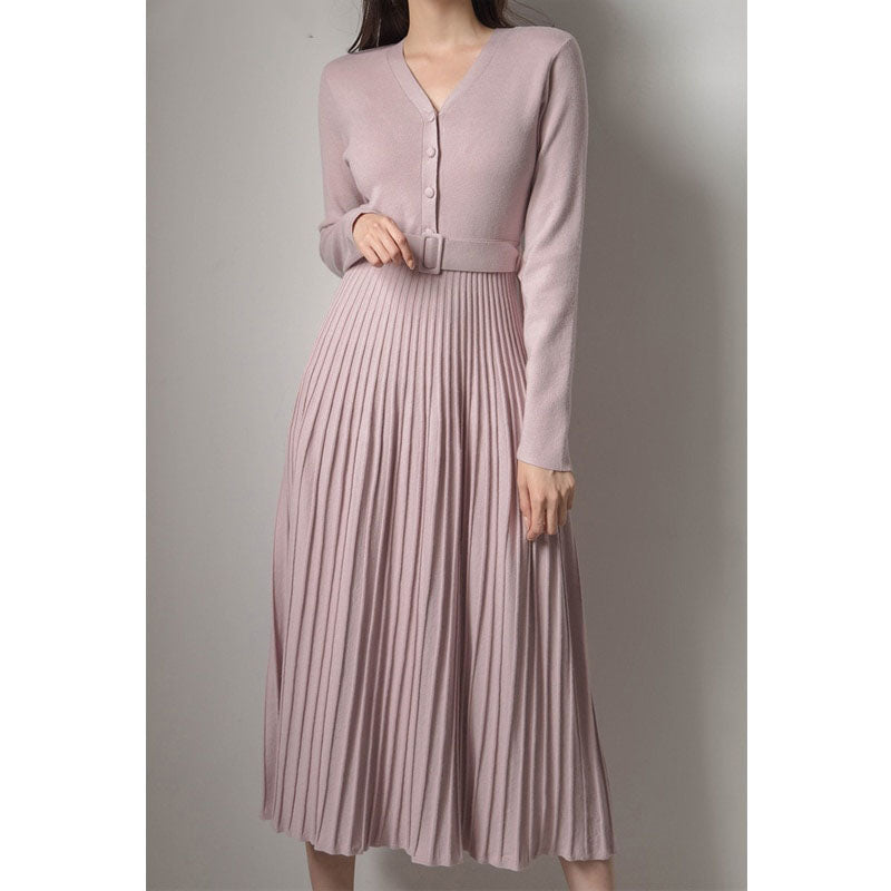 Levoire | Robe Printemps Tricotée Plissée Lacée Rose Une taille