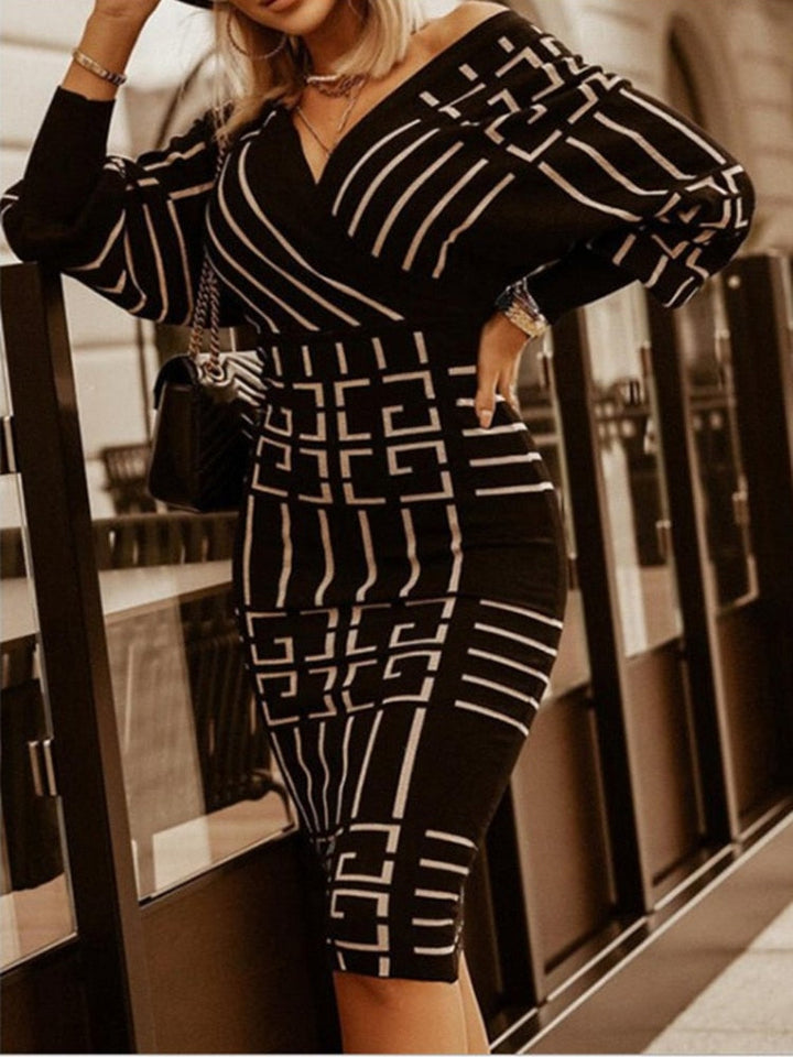 Levoire | Robe Midi Col V Manches Longues Noir