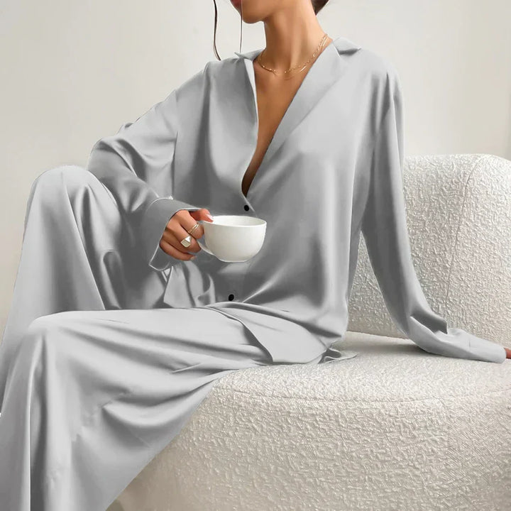 Levoire | Ensemble De Vêtements De Nuit En Satin De Soie Grande Taille Ciel bleu