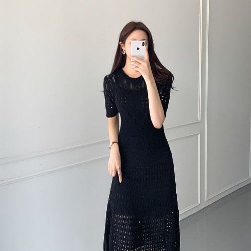 Levoire | Robe Décontractée Tricot A-Ligne Été Noir Une taille