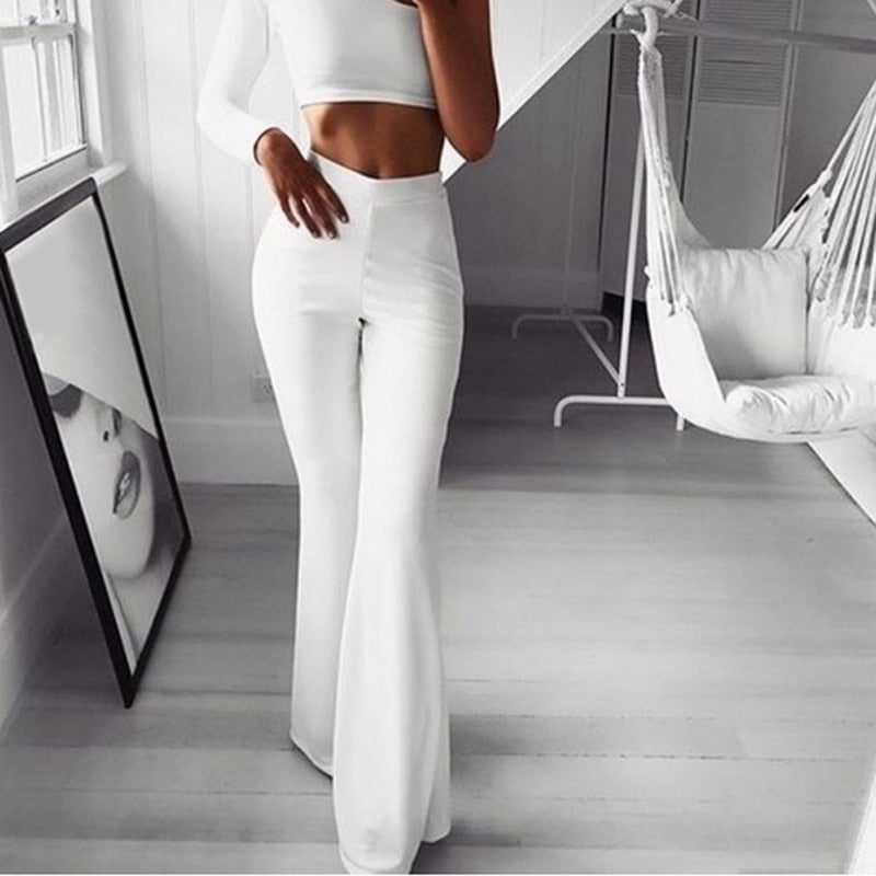 Levoire | Pantalon Évasé Taille Haute Pour Femmes Blanc