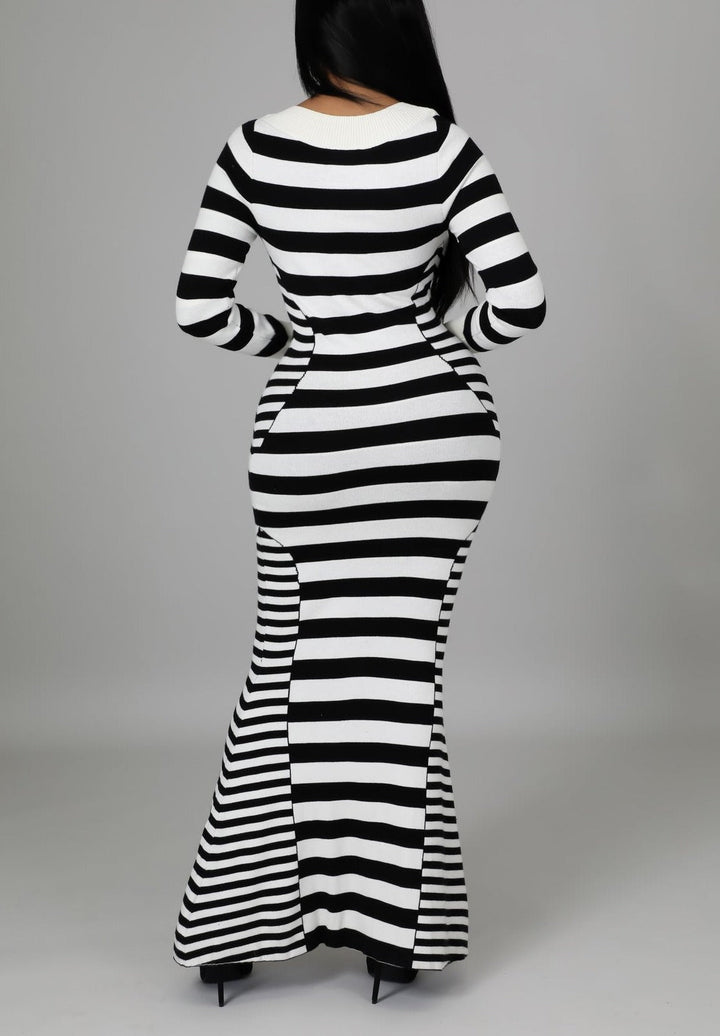 Levoire | Robe Maxi À Rayures V Manches Longues Havsalt