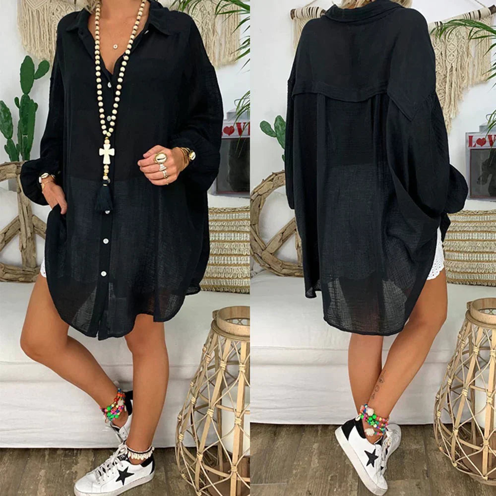 Levoire | Chemise en Lin et Coton avec Patte de Boutonnage Noir