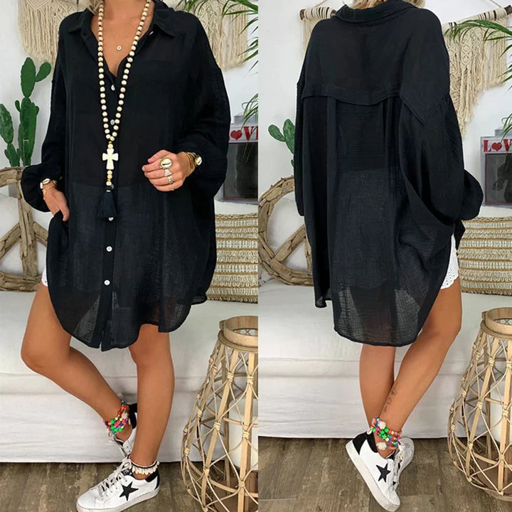 Levoire | Chemise en Lin et Coton avec Patte de Boutonnage Noir