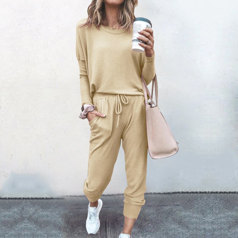 Levoire | Ensemble De Jogging Décontracté Et Confortable Pour Femmes Beige