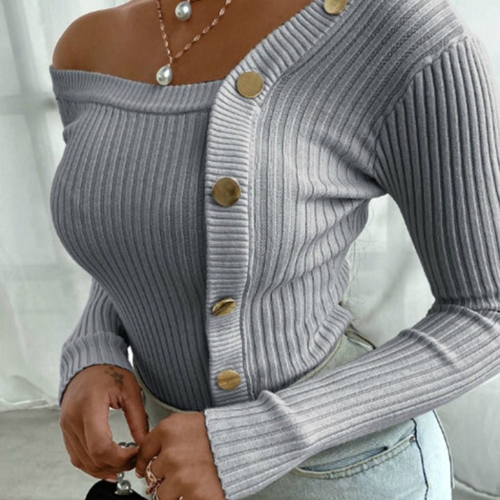 Levoire | Pull ajusté à manches longues avec bouton Gris