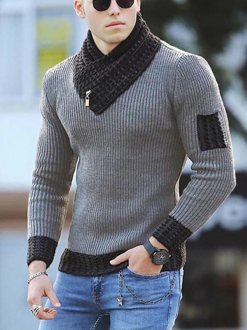 Levoire | Pull Homme Élégant Avec Col Zippé Gris Clair