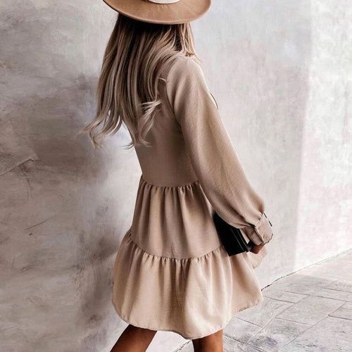 Levoire | Robe Volants Boutonnée Printemps Manches Longues A-Ligne