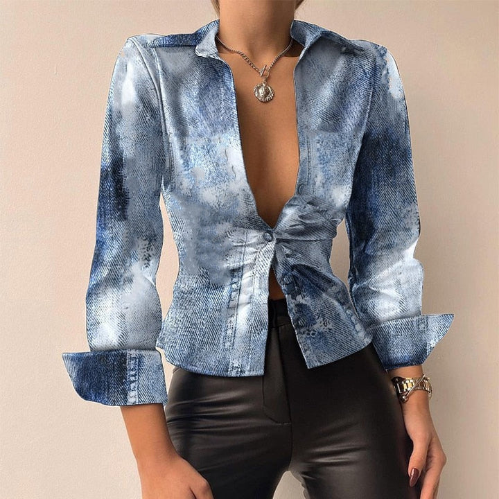 Levoire | V-Col T-Shirt Denim Bleu