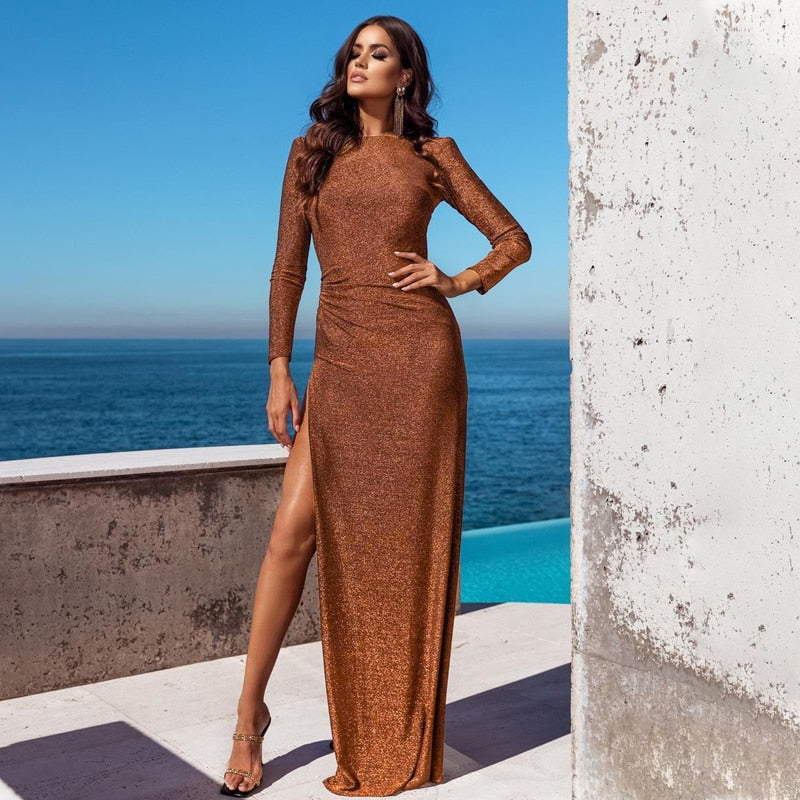 Levoire | Robe À Bretelles Dos Nu À Manches Longues En Paillettes STIL 1