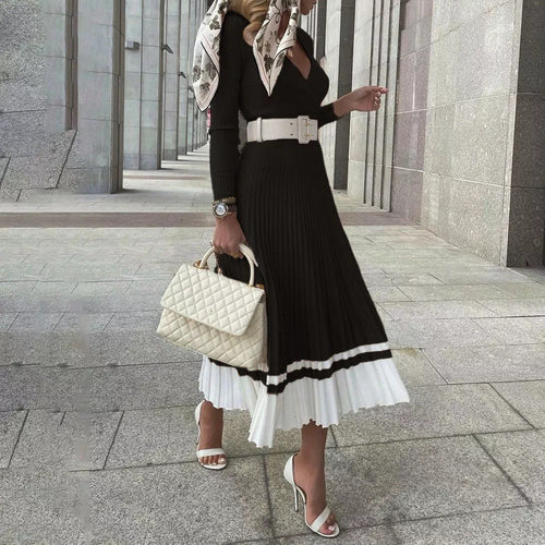 Levoire | Robe Côtelée Maxi Élégante Patchwork