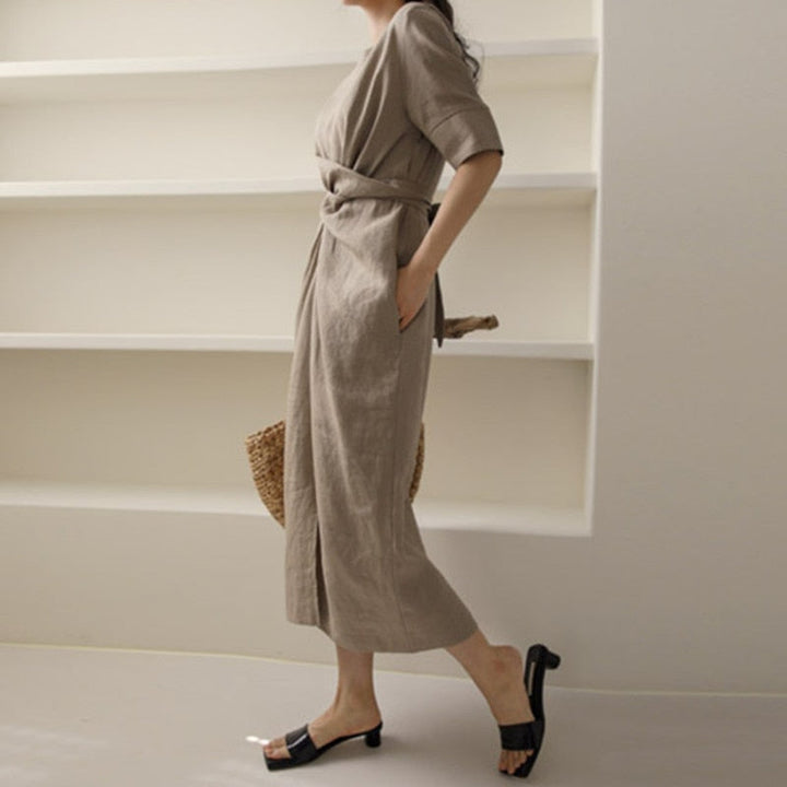 Levoire | Rento Robe Long Plissée Avec Encolure Ronde Et Coupe Lousse Avec Manches Mi-Longues