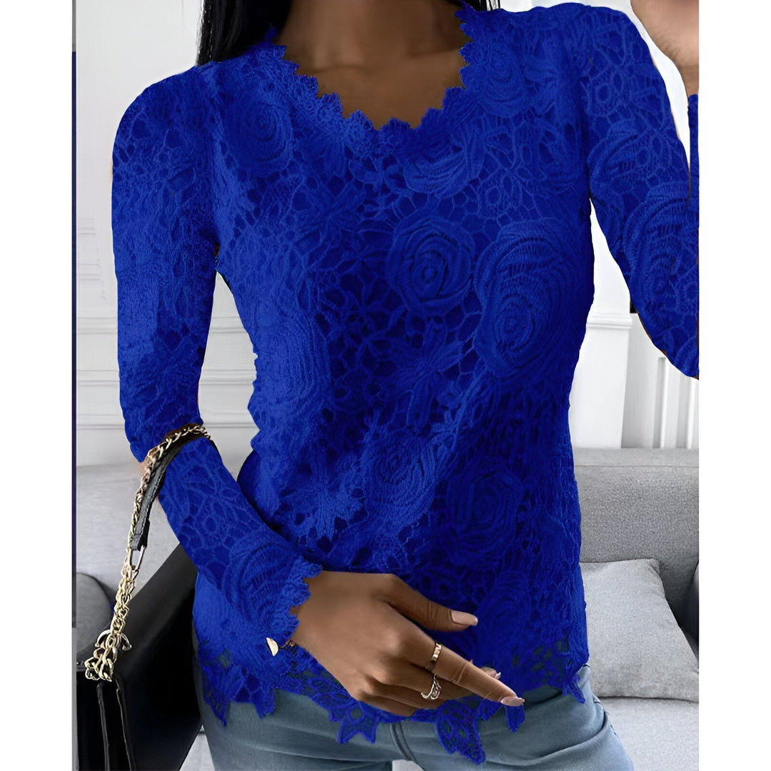 Levoire | Chemise En Dentelle Élégante À Manches Longues Bleu