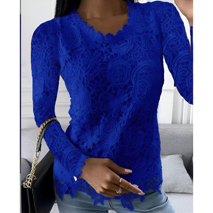 Levoire | Chemise En Dentelle Élégante À Manches Longues Bleu