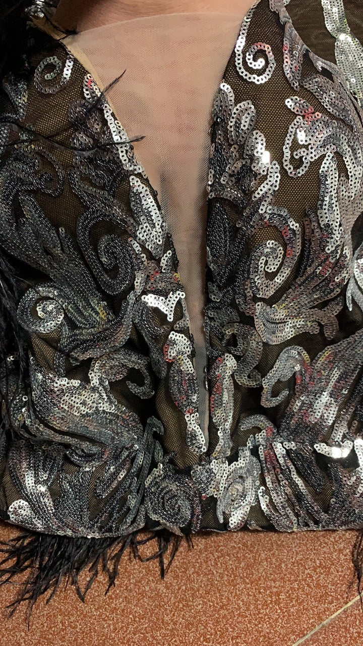 Levoire | Robe Mini Paillettes À Plumes Noires